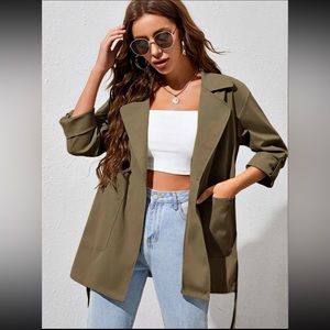 Olive Green Belted Trench Coat
